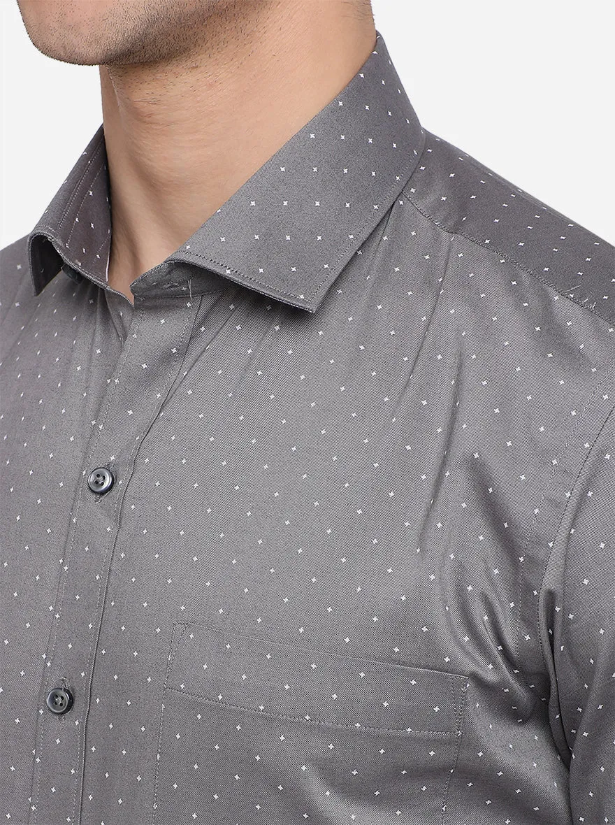 Grey & White Printed Slim Fit Formal Shirt | Greenfibre