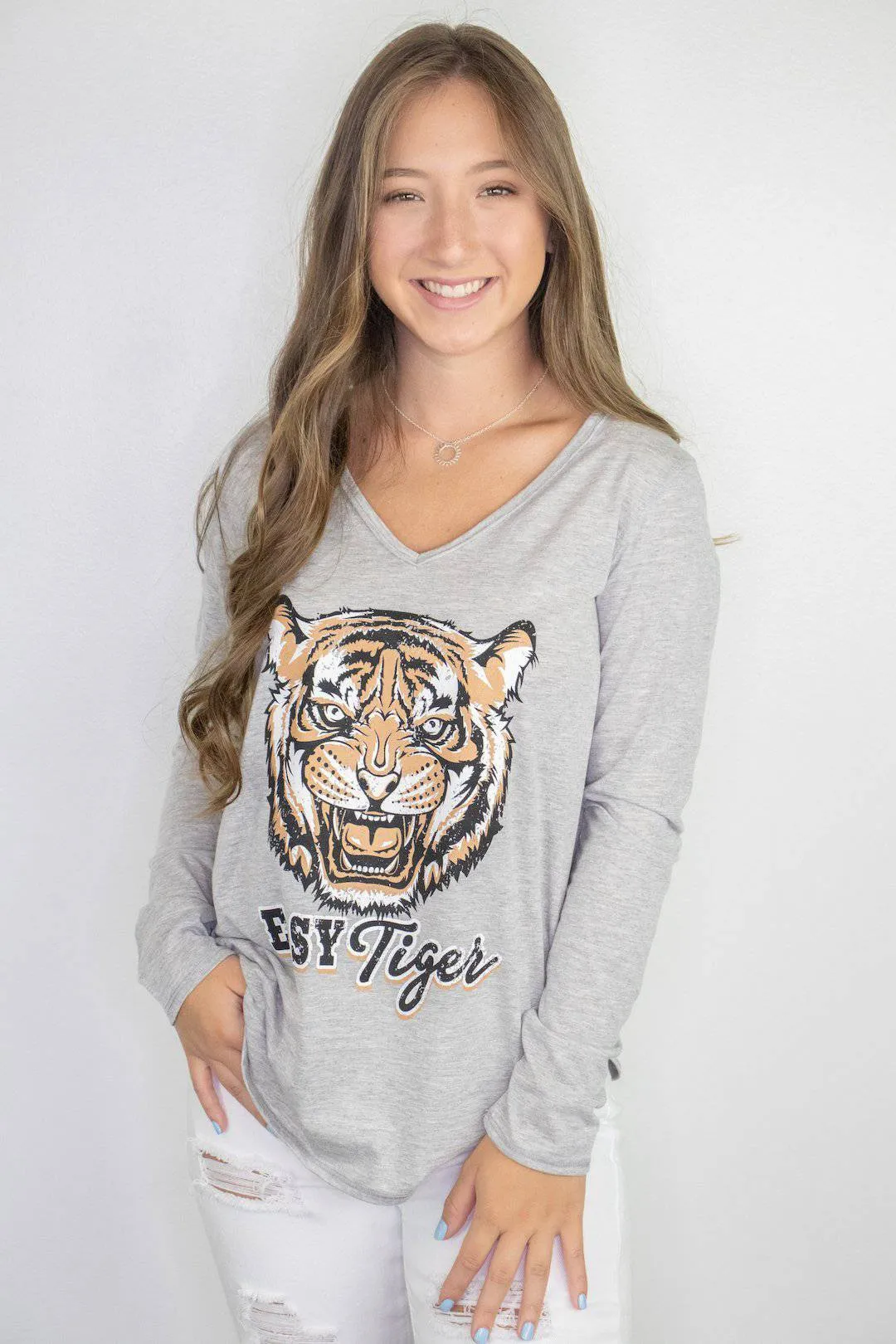 Grey Long Sleeve Tiger Top