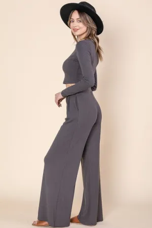 Grey Ribbed Pant and Long Sleeve Shirt Set