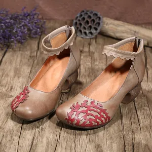 Handmade Heel Vintage Women Chunky Shoes | Gift Shoes