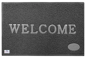 Heart Home Rubber Anti Slip Welcome Rectangular Door Mat for Home Entrance, Office, Shop (Grey)-Hheart15374, 57.0 Centimeters