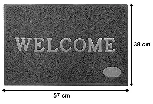 Heart Home Rubber Anti Slip Welcome Rectangular Door Mat for Home Entrance, Office, Shop (Grey)-Hheart15374, 57.0 Centimeters