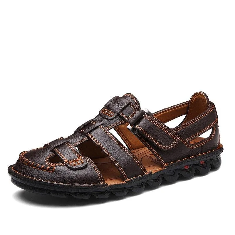 High quality cow leather sandals summer outdoor handmade men sandals fashion comfortable men beach leather shoes