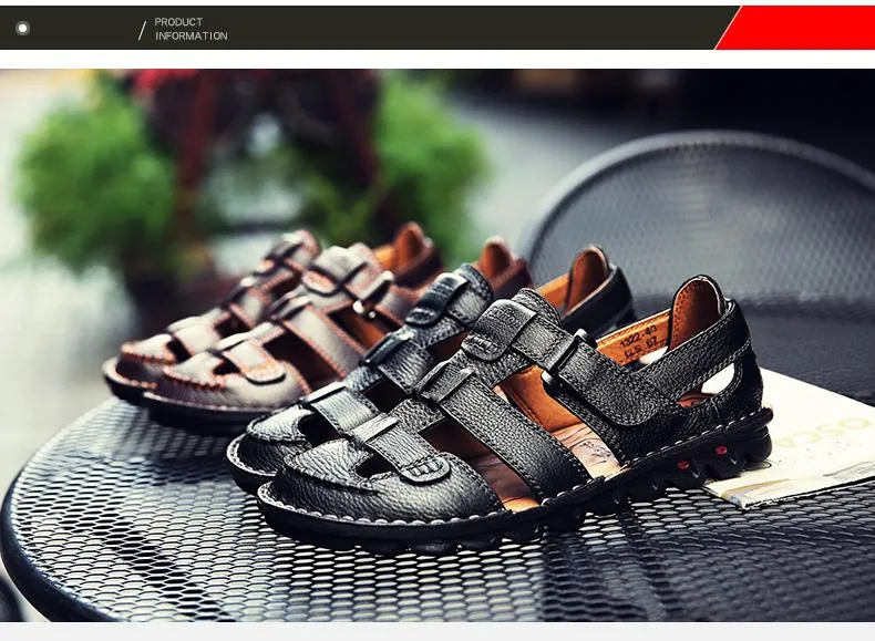 High quality cow leather sandals summer outdoor handmade men sandals fashion comfortable men beach leather shoes