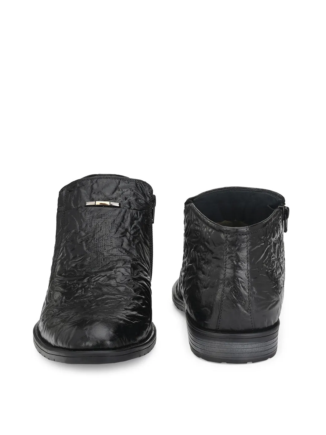 Hitz Men's Black Leather Boots with Zip Closure