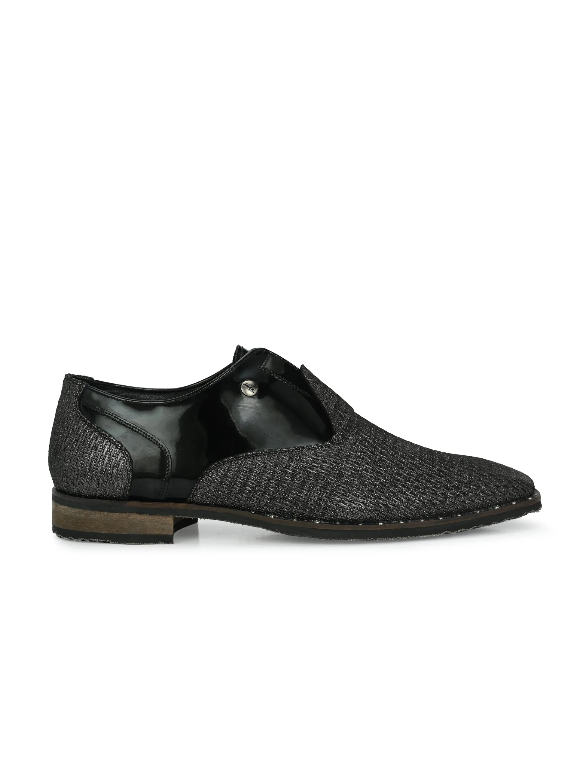 HITZ Men's Black Leather Party Wear Slip On Shoes