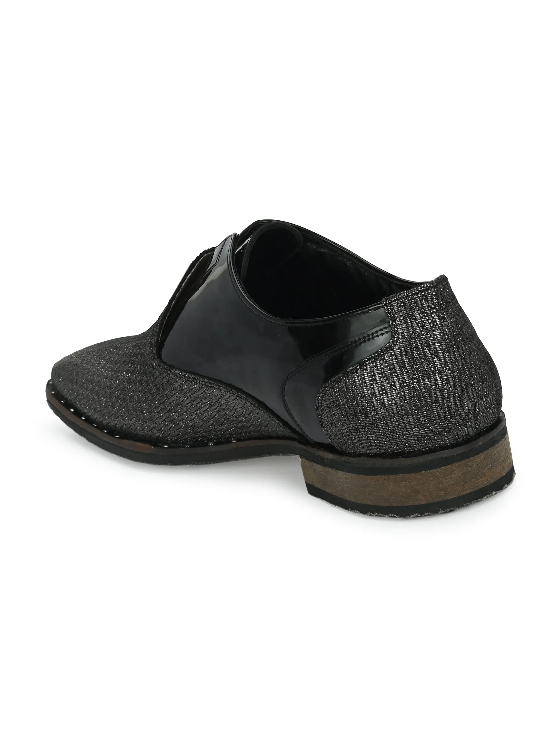 HITZ Men's Black Leather Party Wear Slip On Shoes