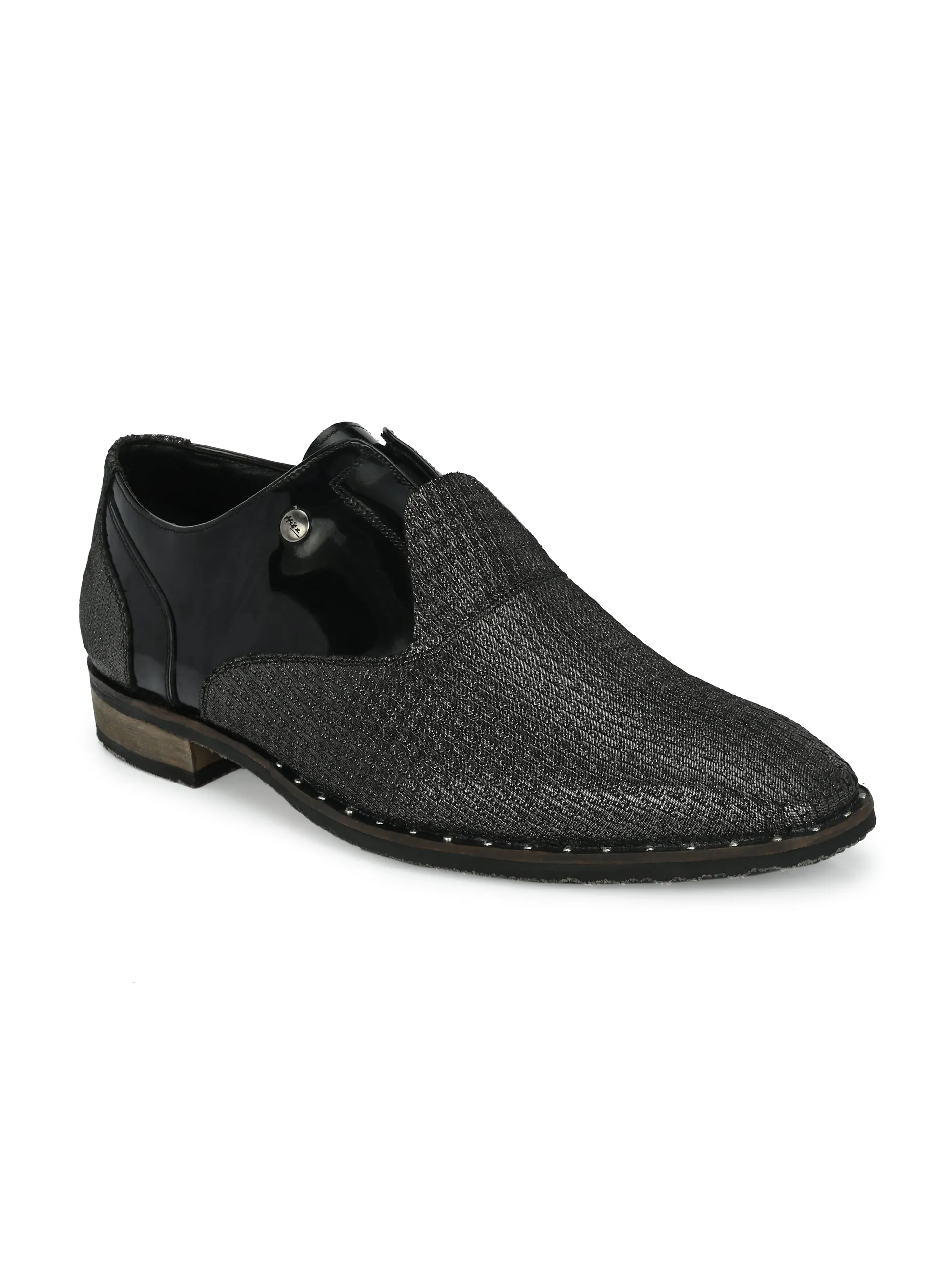 HITZ Men's Black Leather Party Wear Slip On Shoes