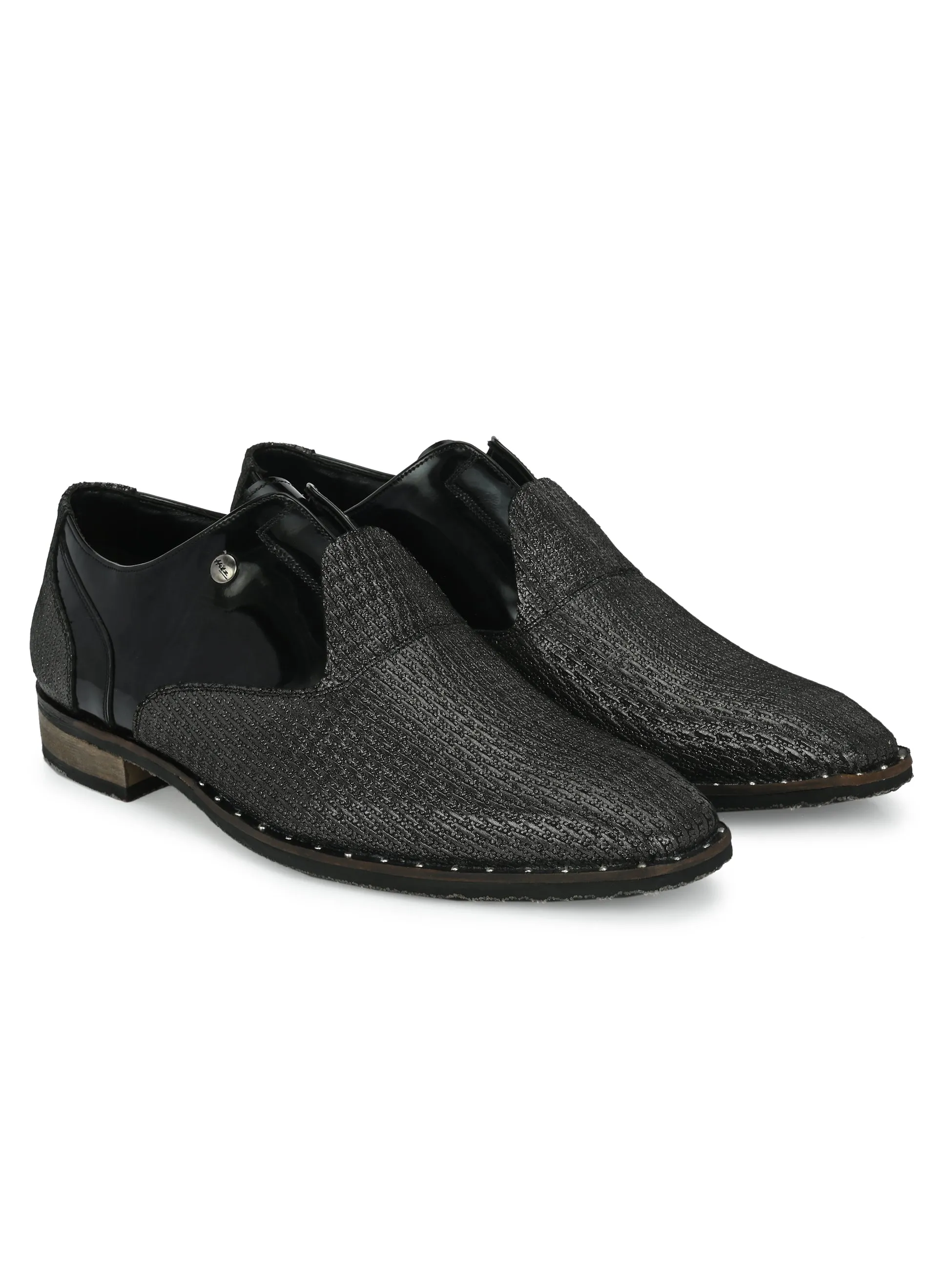 HITZ Men's Black Leather Party Wear Slip On Shoes