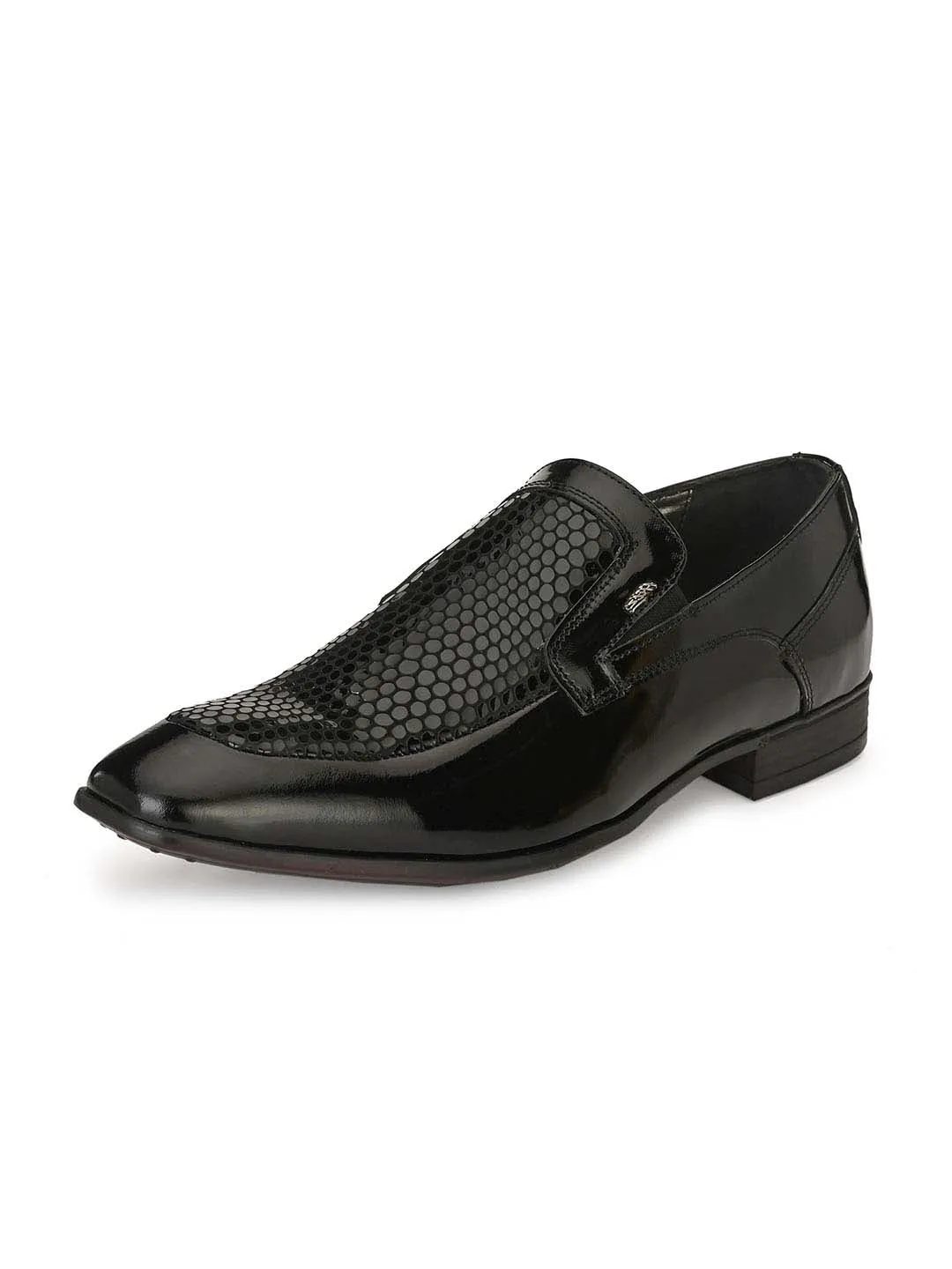 Hitz Men's Black Leather Slip-On Party Wear Shoes