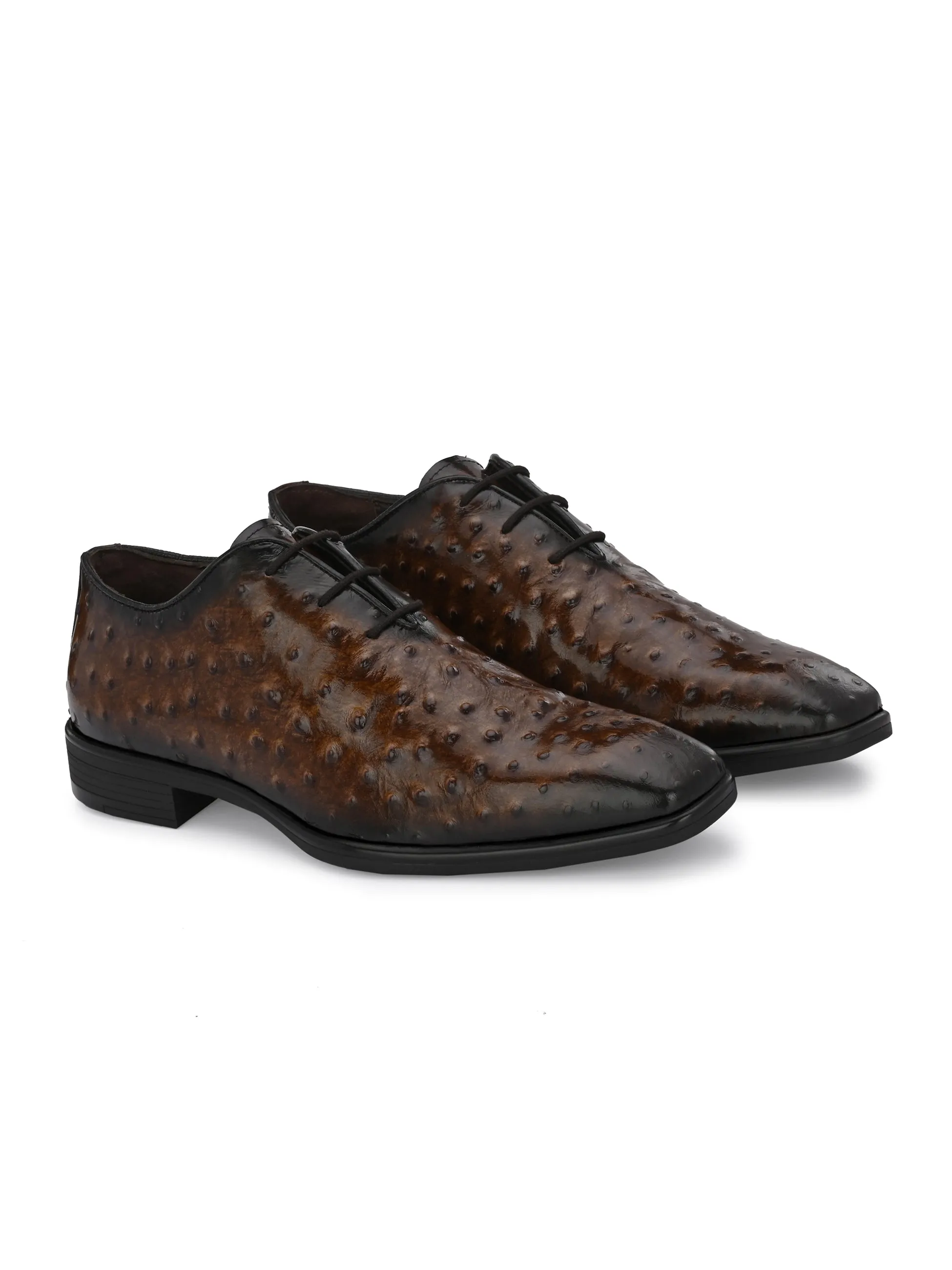 Hitz Men's Brown Leather Lace-Up Party Shoes