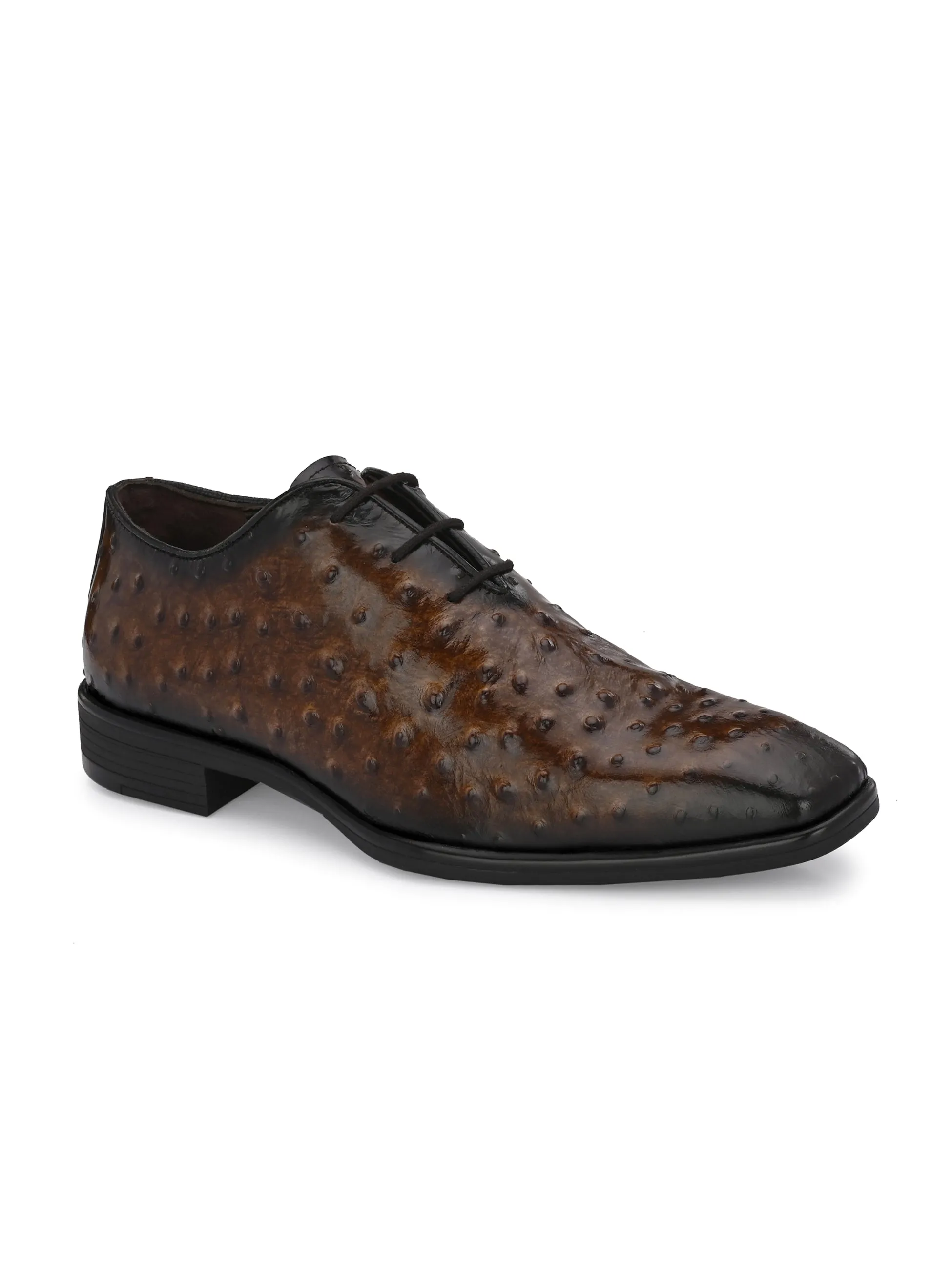 Hitz Men's Brown Leather Lace-Up Party Shoes