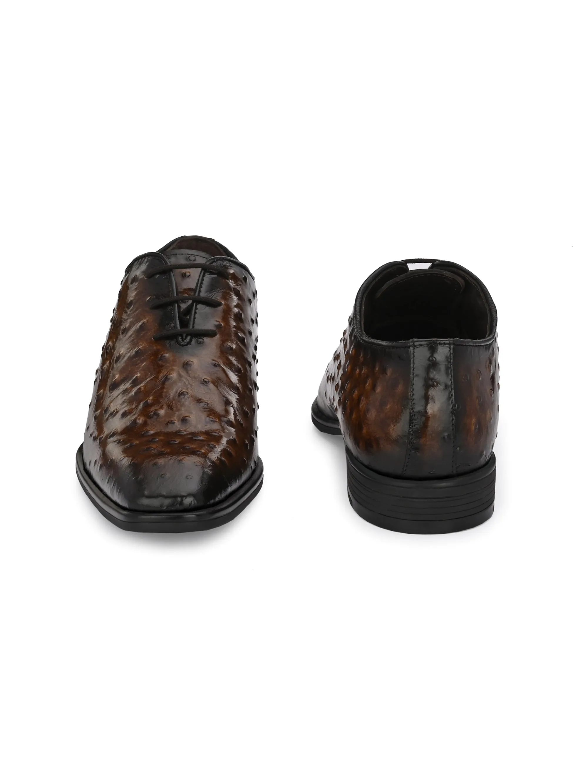 Hitz Men's Brown Leather Lace-Up Party Shoes