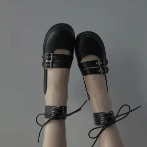 Hnzxzm Japanese Lolita Black Shoes Women New Mary Jane Jk Uniform Shoes Fashion Low Heel Kawaii Double Buckle Lacing Anime Shoes