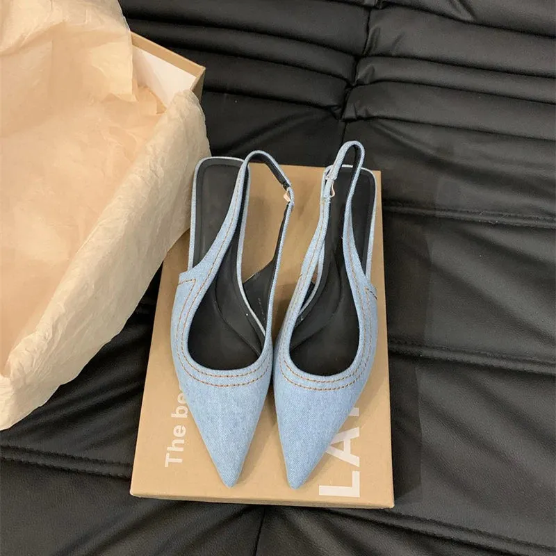 Hnzxzm Luxury Designer Summer High Heel Women Sandals Fashion Pointed Toe Denim Pumps Outdoor Dress Sandal Women's Shoes