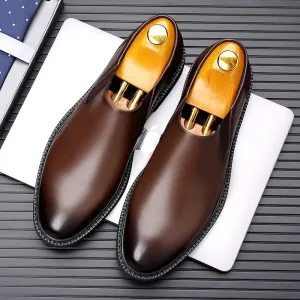 Hnzxzm Men's Leather Casual Shoes Fashion Business Soft Anti-slip Leather Shoes Man Casual Vintage Chelsea Slip-on Leather Shoes