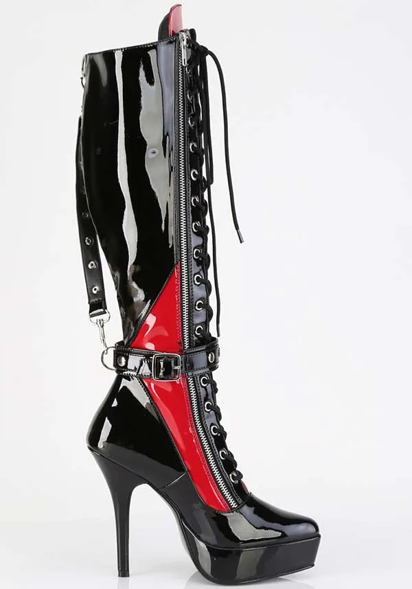 INDULGE-2028 [Black/Red Patent] | BOOTS [PREORDER]