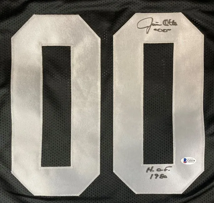 Jim Otto Oakland Signed Black Football Jersey HOF 1980 Inscribed BAS