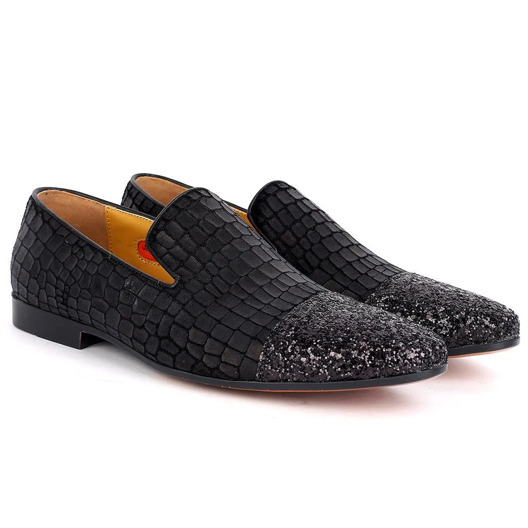 John Foster Crocodile leather Premium Half Stone Men's Shoe-Black