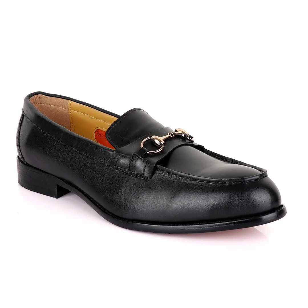 John Mendson Black With Chain Leather Loafers