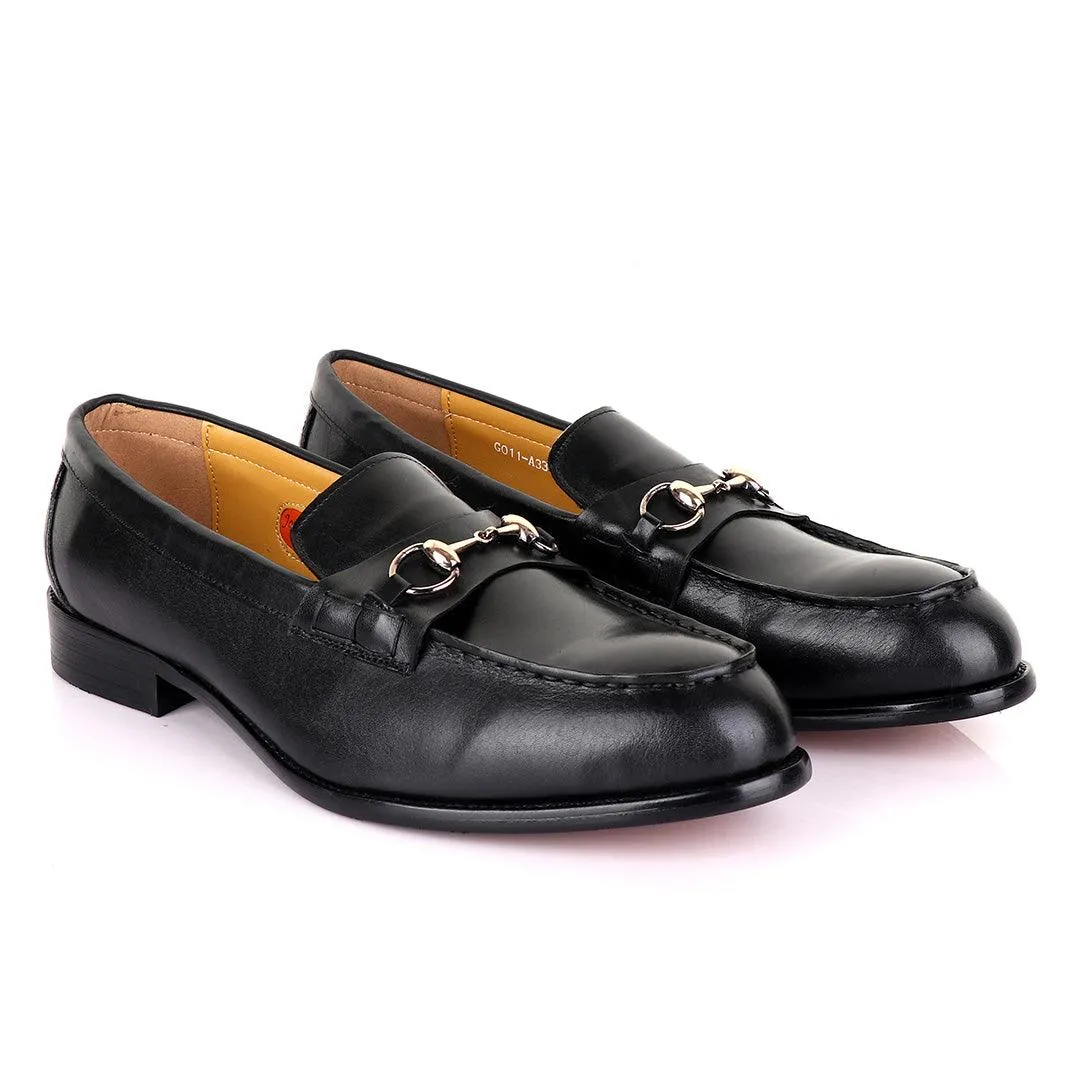 John Mendson Black With Chain Leather Loafers