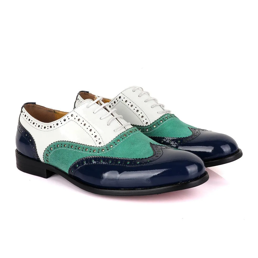 John Mendson Blue Green Suede White Oxford Shoe