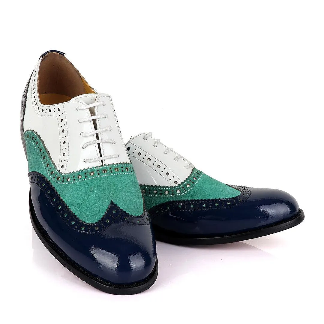 John Mendson Blue Green Suede White Oxford Shoe