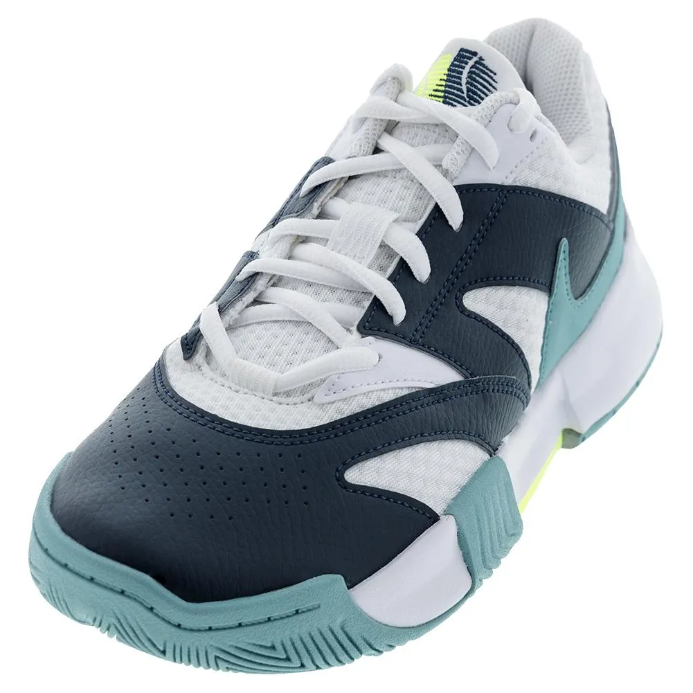 Juniors Court Lite 4 Tennis Shoes White and Denim Turquoise