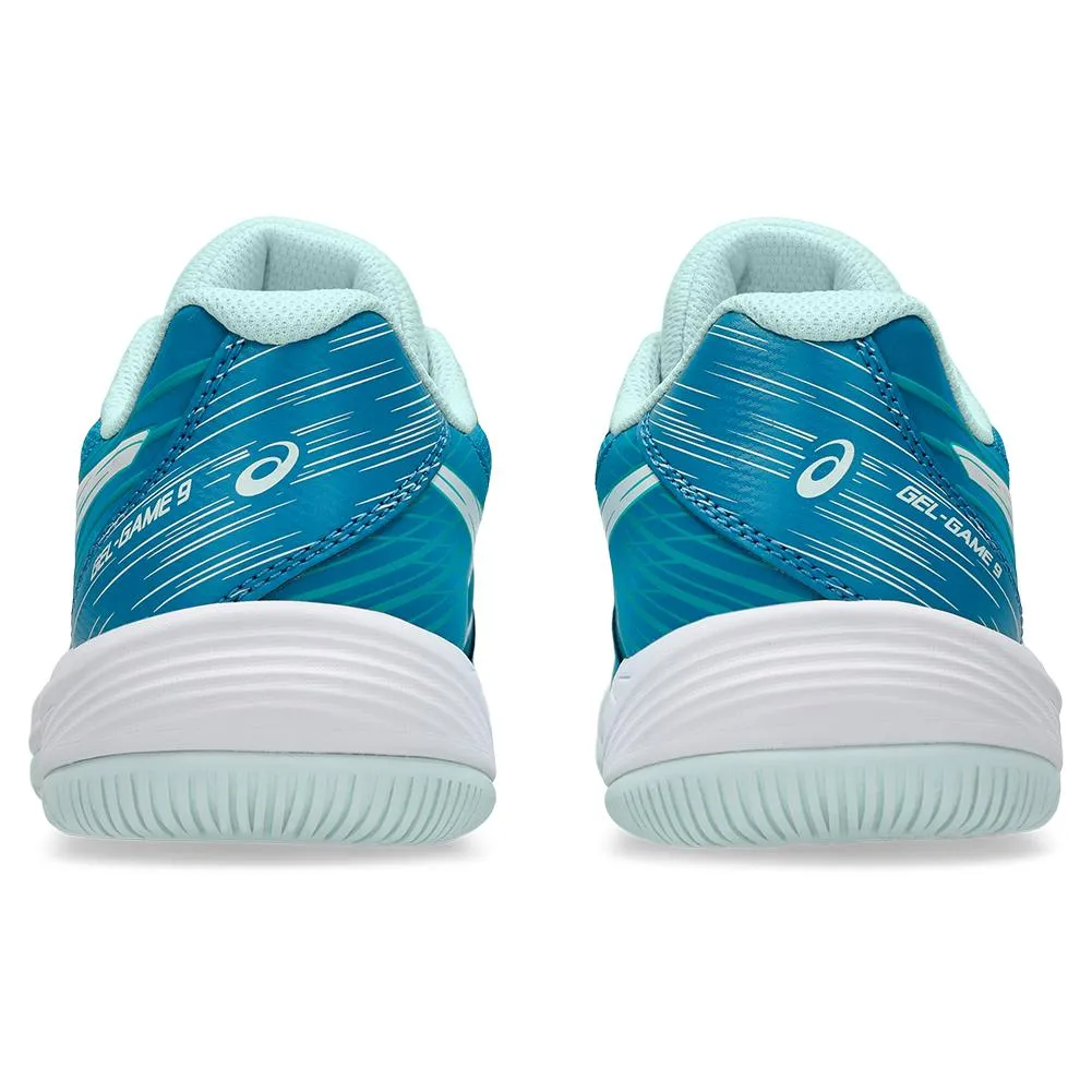 Juniors Gel-Game 9 GS Tennis Shoes Teal Blue and White