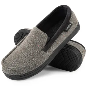 LongBay Men's Cozy Moccasin Slippers with Memory Foam and Rubber Sole, Gray 10