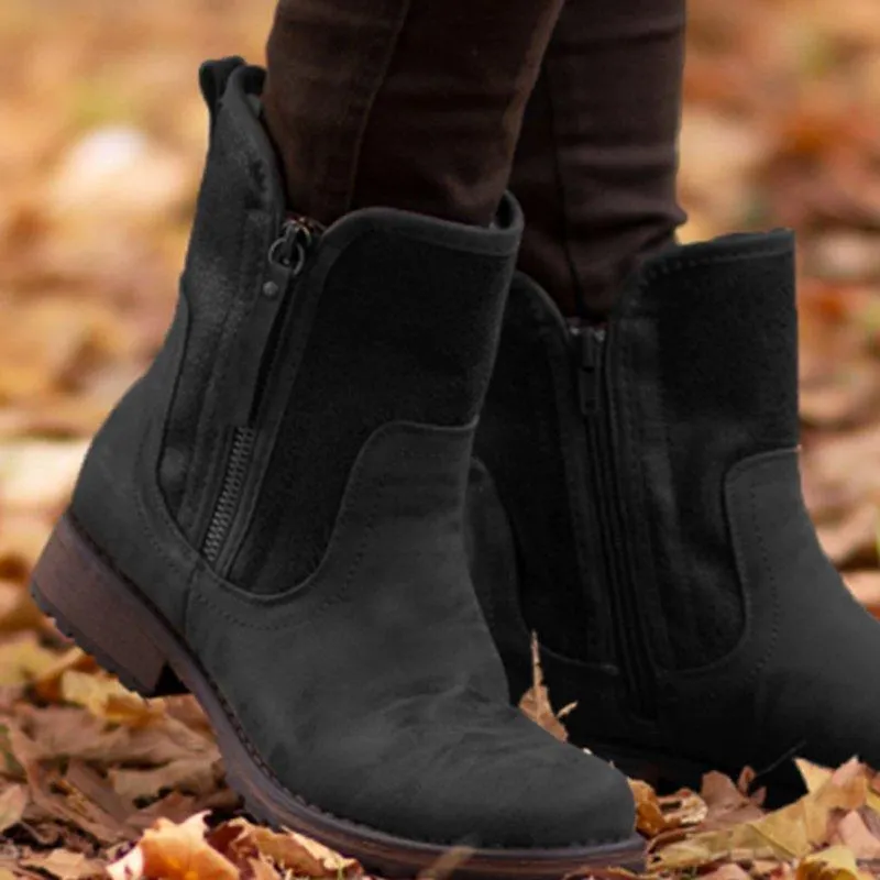 Low Heel Plus Size Womens Mid-Calf Boots