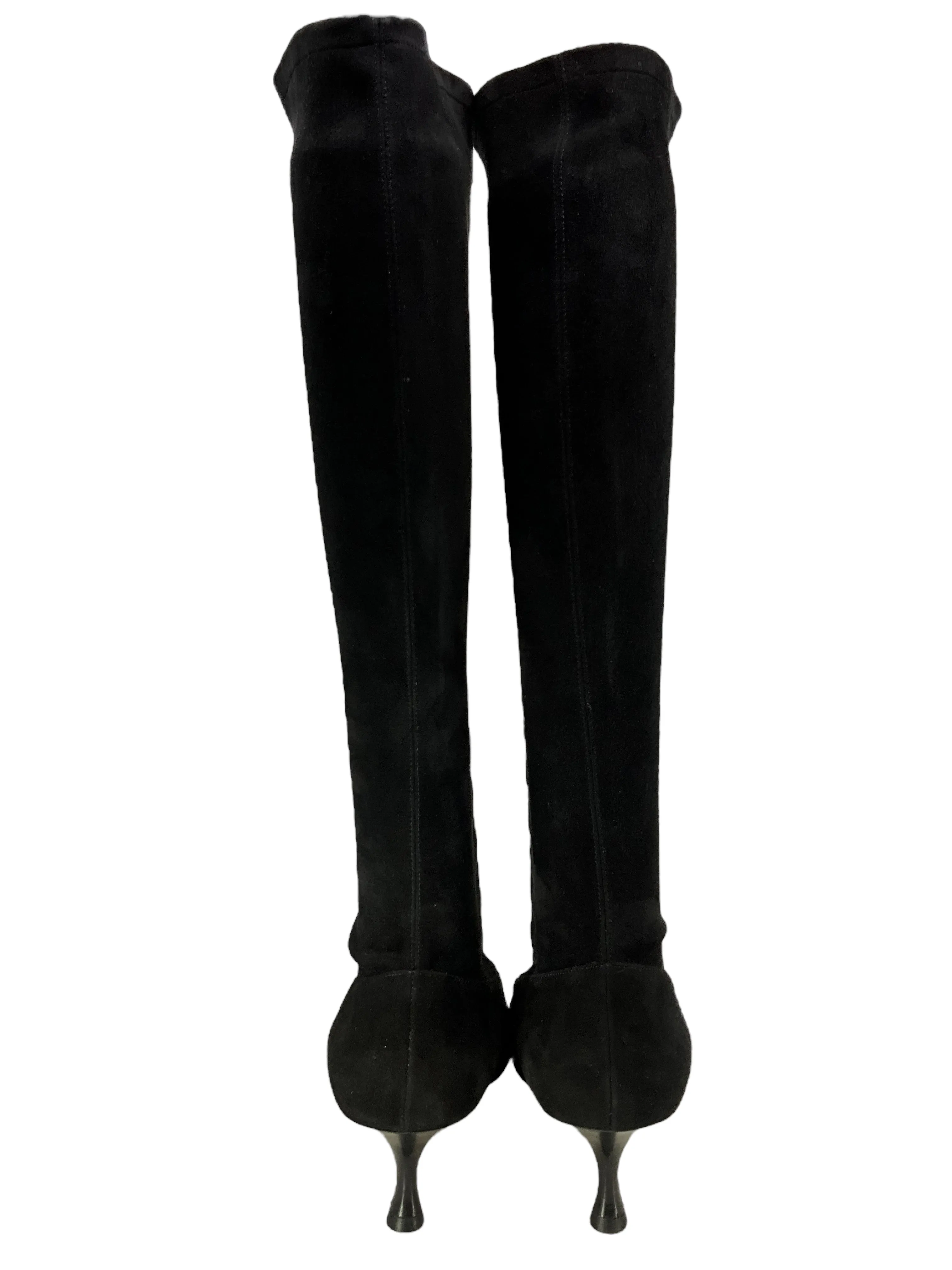 Manolo Blahnik Black Suede Knee High Pointed Boots Size 8.5