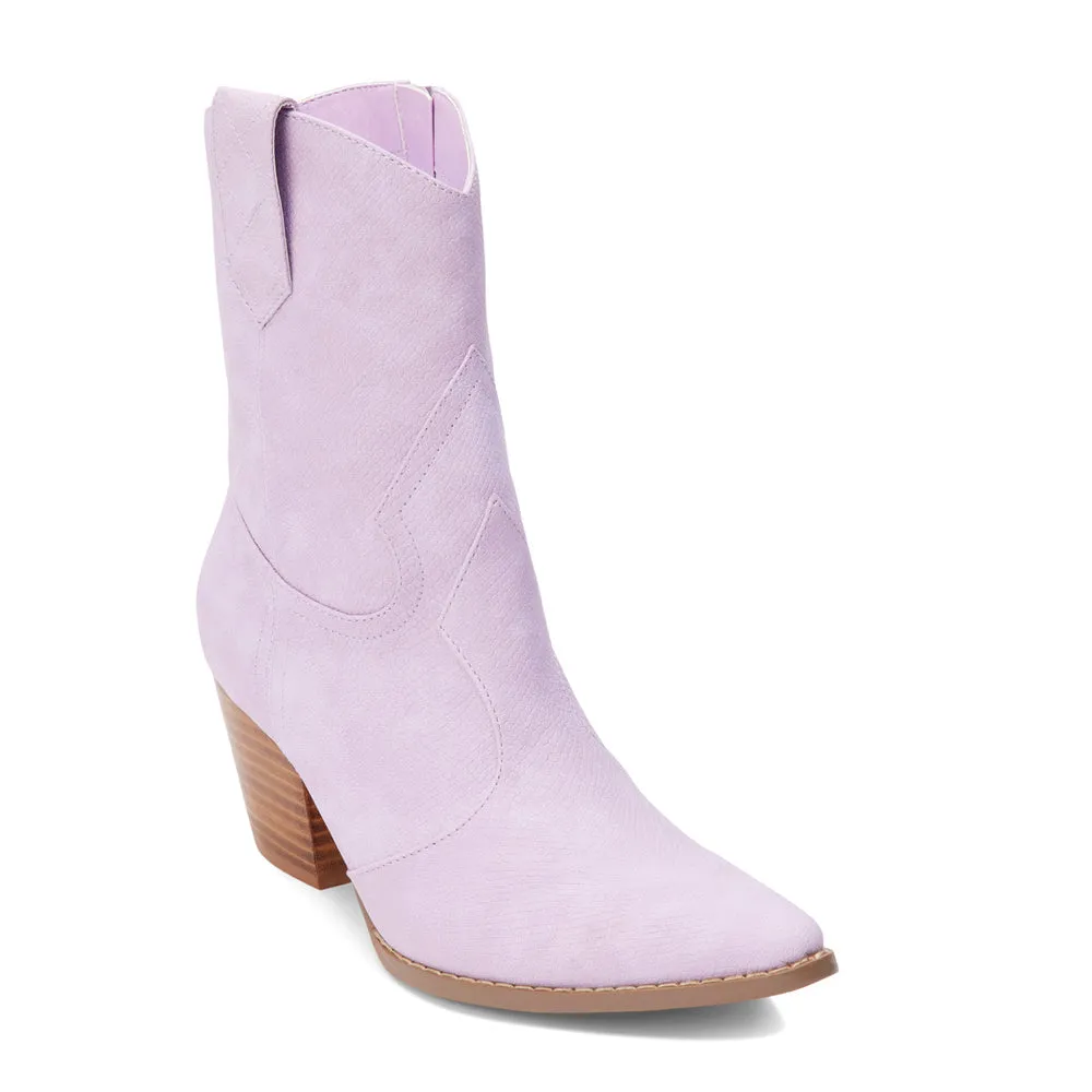 Matisse Bambi Snake Print Ankle Booties in Lavender