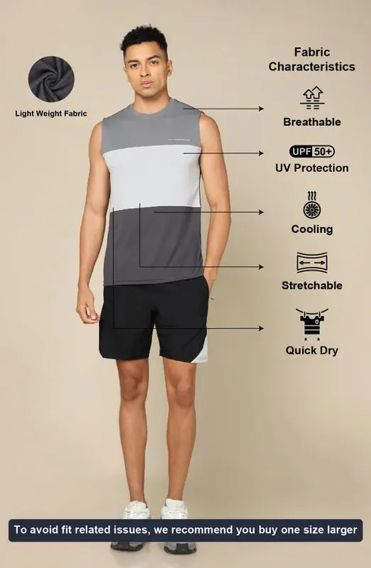 Men Colorblock Slim Fit Crew Neck Innerwear Vest with TECHNO COOL 