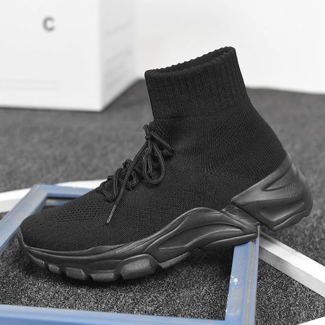 Men's High Top Lace-Up Front Sock Light Sneakers