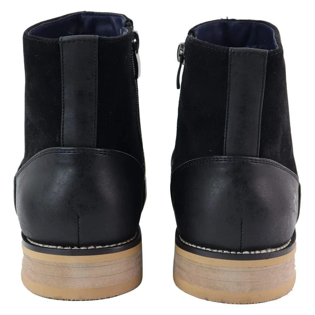 Mens Real Suede Leather Boots Slip on Side Zip Smart Casual Black Navy Blue