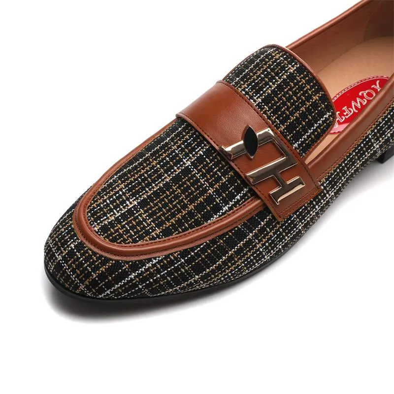 Metal Buckle Plaid Slip-On Loafers