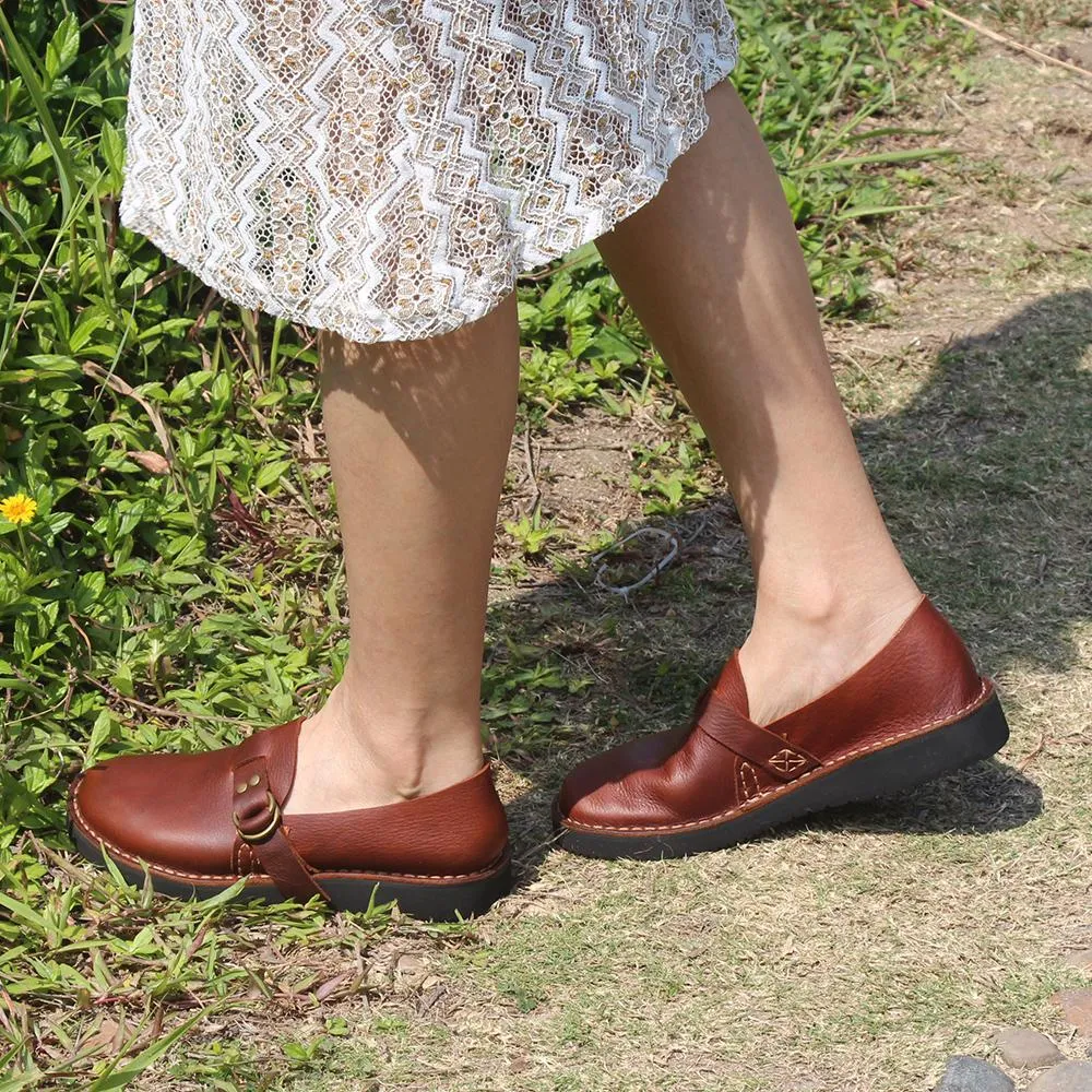 Middle English-Womens Handmade Full Grain Leather  Flats  Loafers- Black/Brown