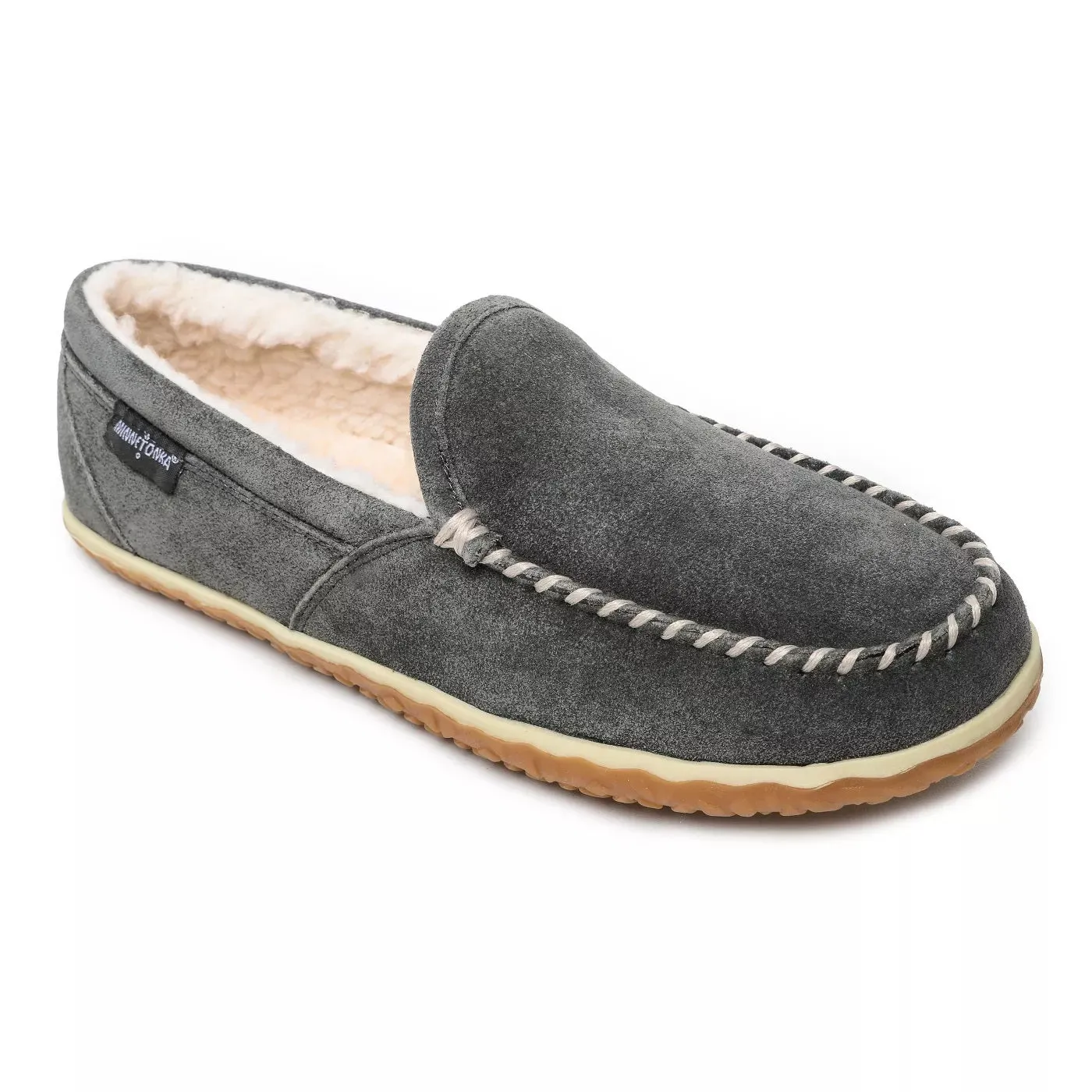 'Minnetonka' Men's Suede Tilden Moc Slipper - Grey