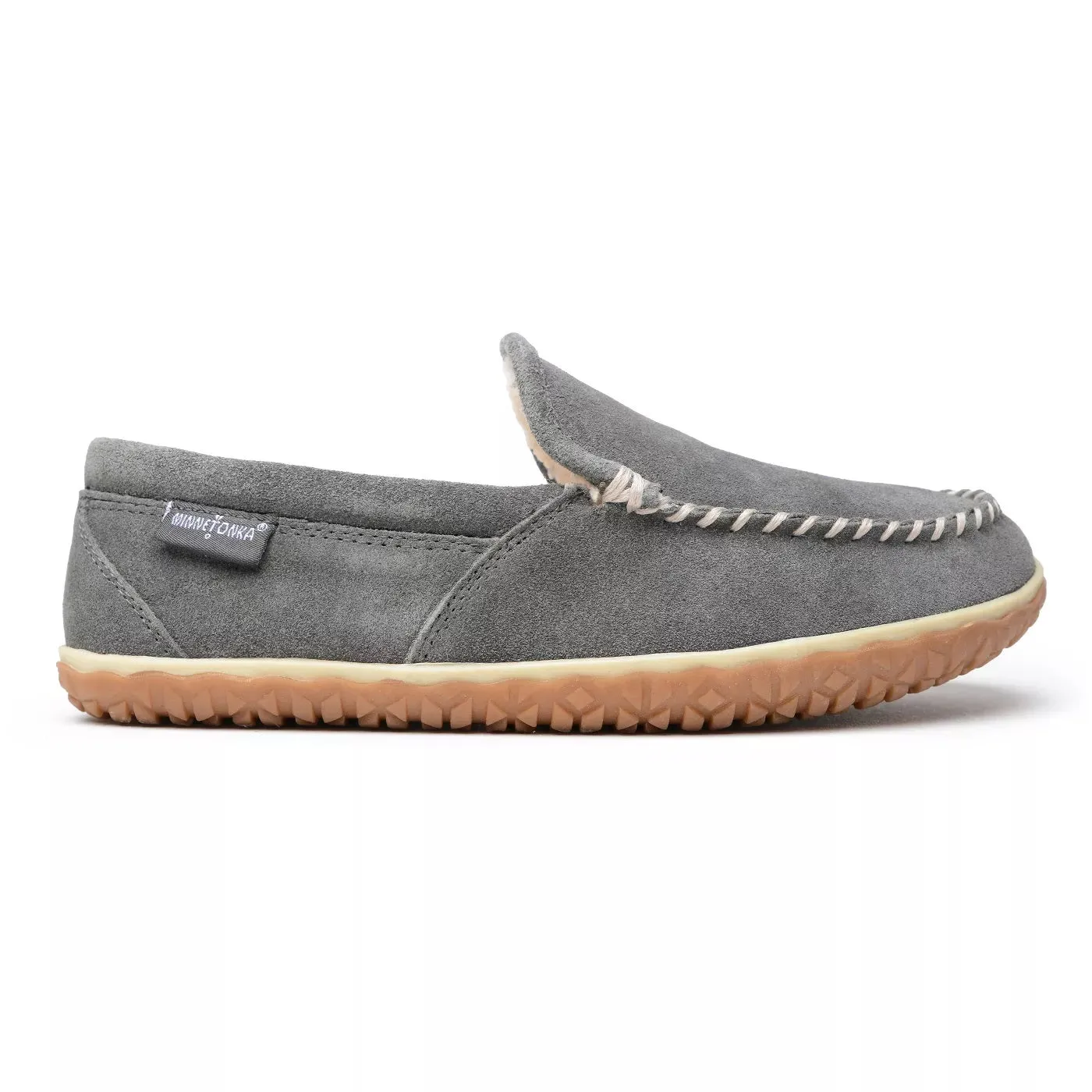 'Minnetonka' Men's Suede Tilden Moc Slipper - Grey