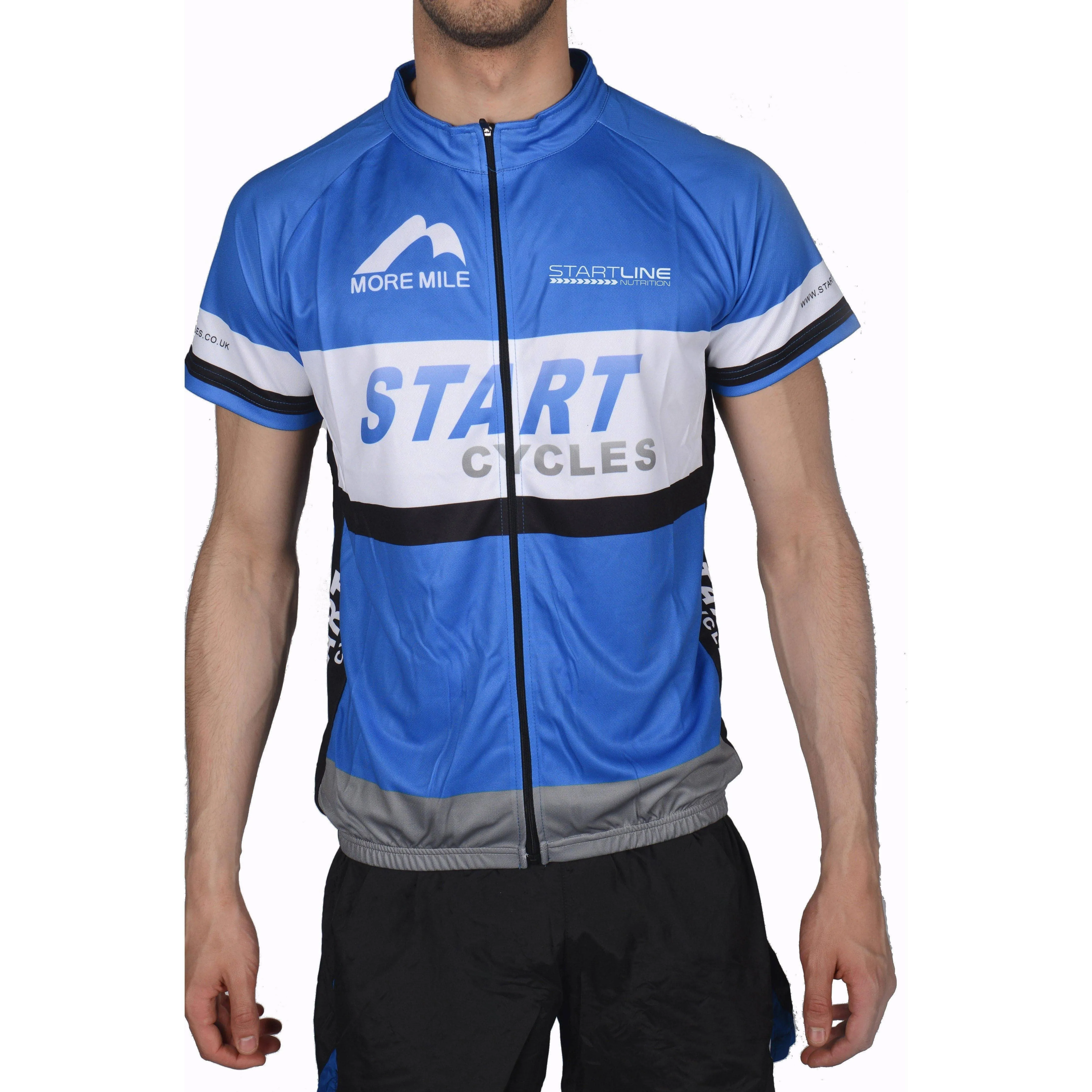 More Mile Team Start Cycles Mens Short Sleeve Cycling Jersey - Blue