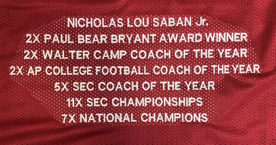 Nick Saban Alabama Signed Crimson Stat Football Jersey BAS