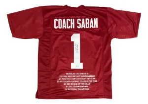 Nick Saban Alabama Signed Crimson Stat Football Jersey BAS