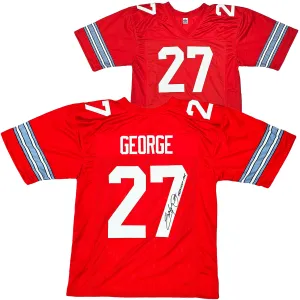 Ohio State Buckeyes Eddie George Autographed Red Jersey "Heisman 1995" Beckett BAS Witness Stock #216732