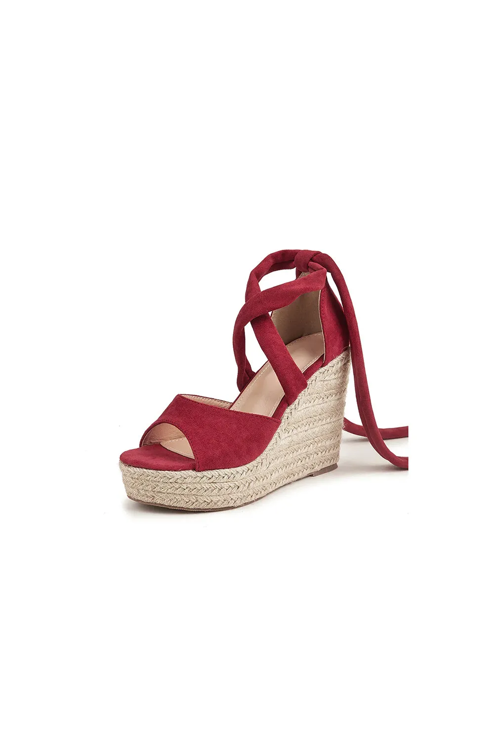 Outdoor Suede Peep Toe Wedge Heel Shoes With Lace-Up