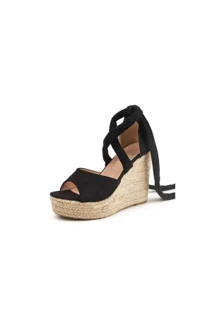 Outdoor Suede Peep Toe Wedge Heel Shoes With Lace-Up