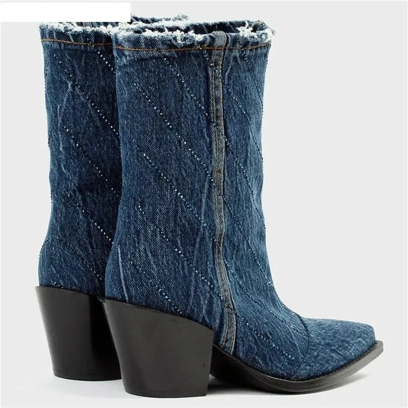 Pre Order:  Crystal Denim Ankle Boots