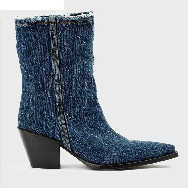 Pre Order:  Crystal Denim Ankle Boots