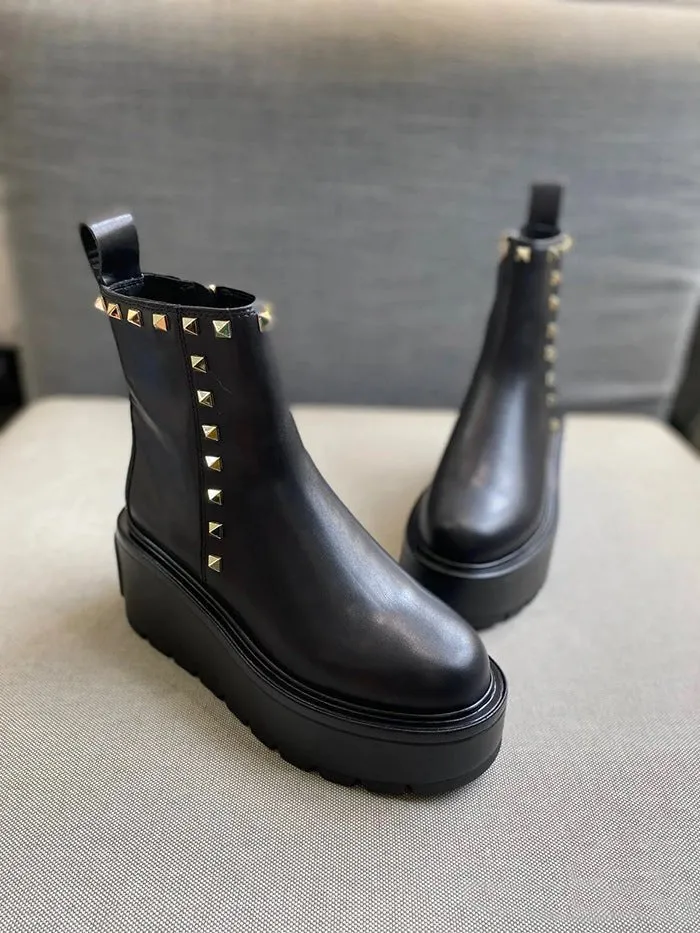 Pre Order:  Rivets Chunky Heels Ankle Boots