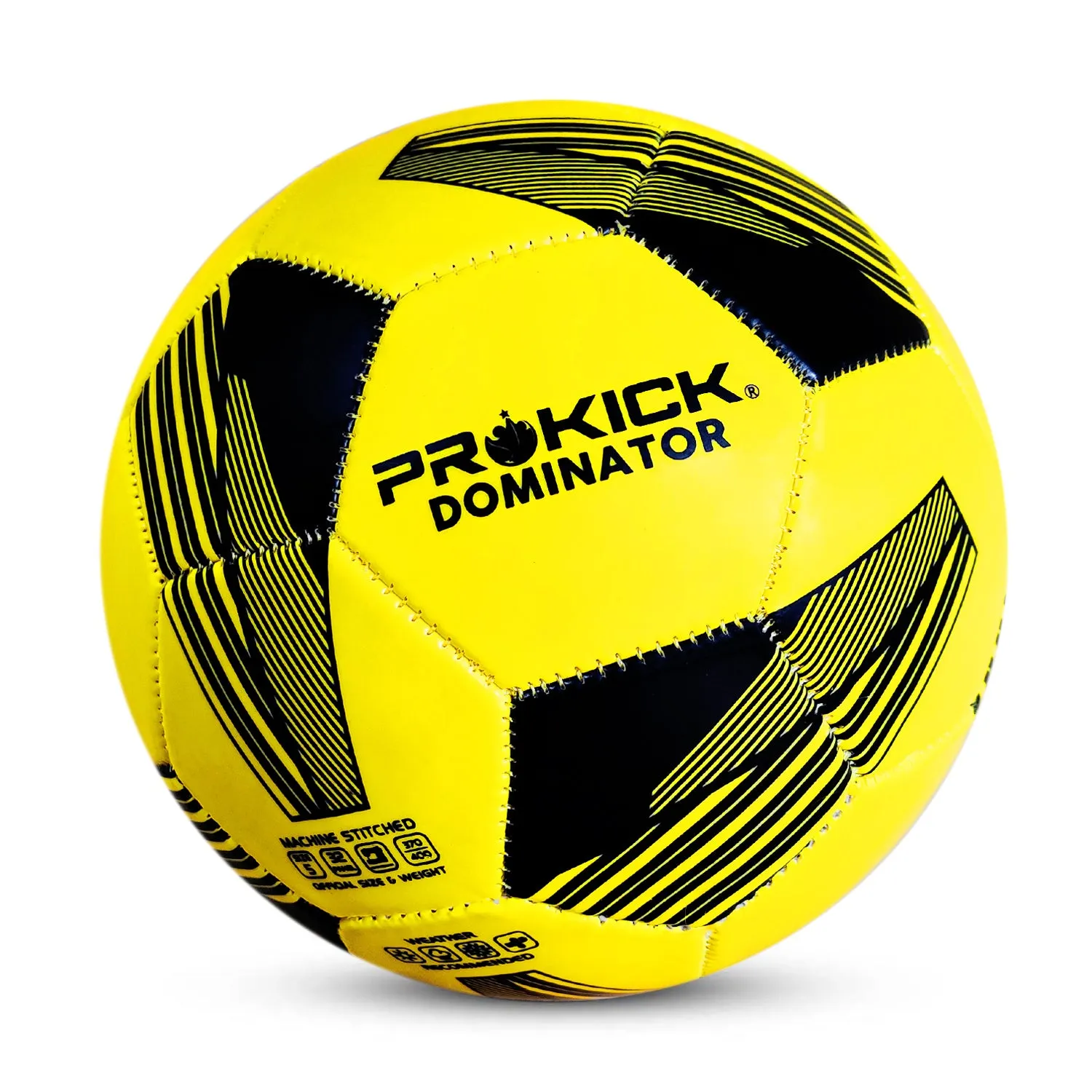 Prokick Dominator Machine Stitched 32 Panel Football, Size 5 (Yellow/Black)